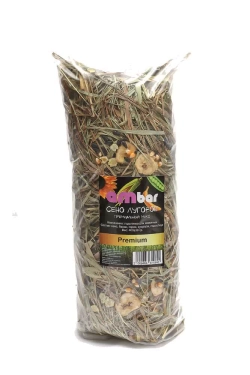 AMBAR Луговое сено для грызунов с горошком, кукурузой и банановыми чипсами 0,4 кг