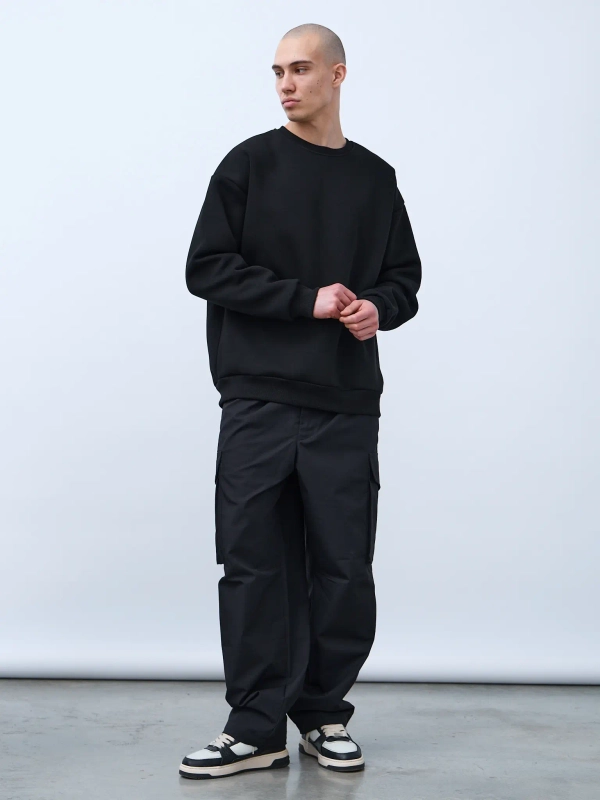 Свитшот оверсайз, с начесом (черный)