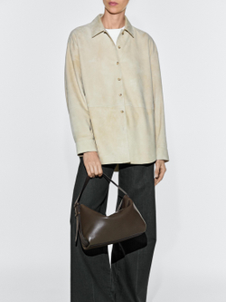 Massimo Dutti Небольшая сумка через плечо из кожи наппа, хаки