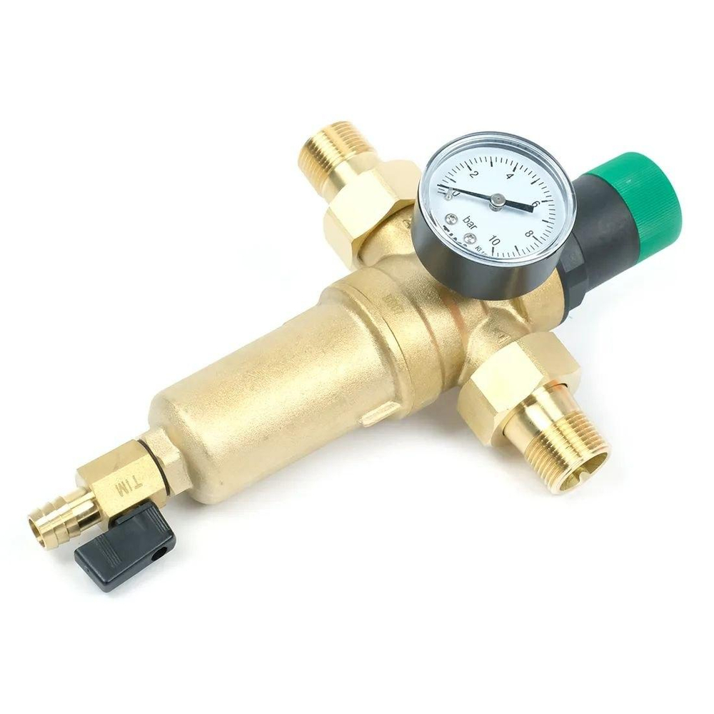 Фильтр с регулятором давления и манометром 3/4" для гор.воды TIM JH-2007