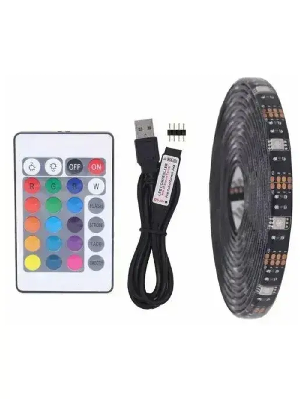 Светодиодная многоцветная RGB LED лента с пультом 3м 5050 SMD с USB, света диодная РГБ ЛЕД подсветка