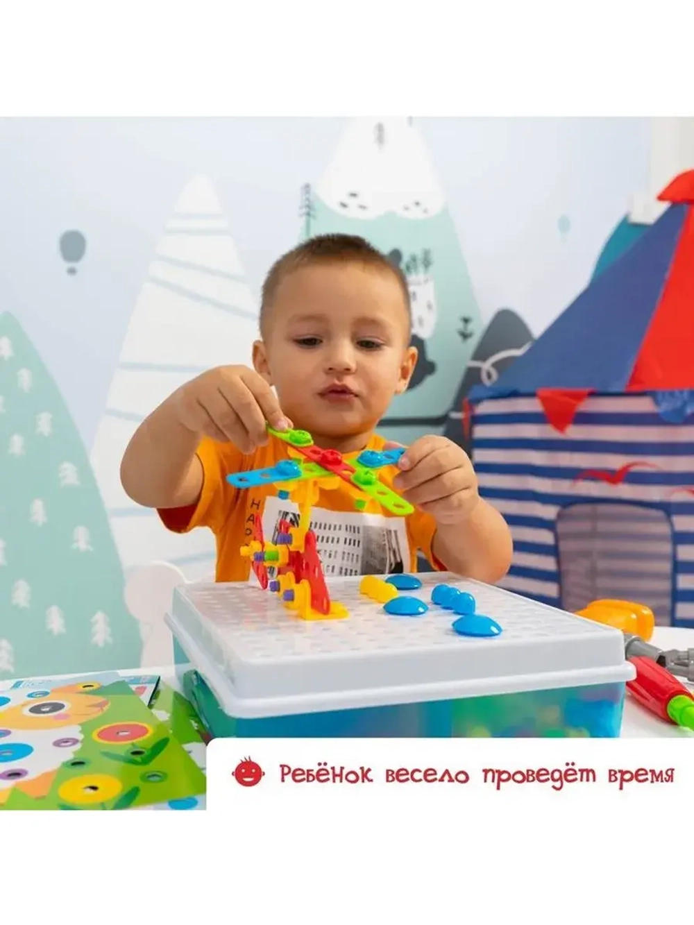 3D-мозаика «Ферма», с шуруповёртом, 6 картинок, 3+