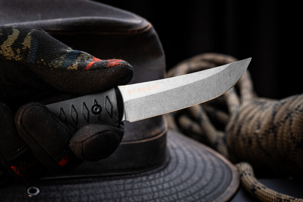 Нож Kizlyar Supreme STREAM VG-10 SW BH (StoneWash, Black Handle)