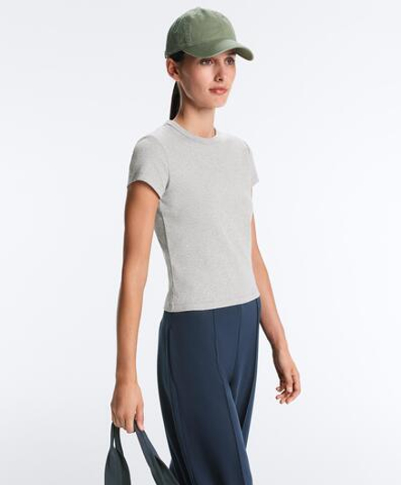 Oysho Футболка Rib Fit из смесового хлопка, серый меланж