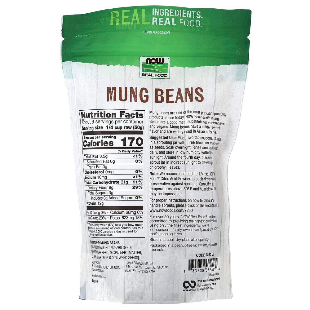NOW Foods, Real Food, бобы мунг, 454 г (16 унций)
