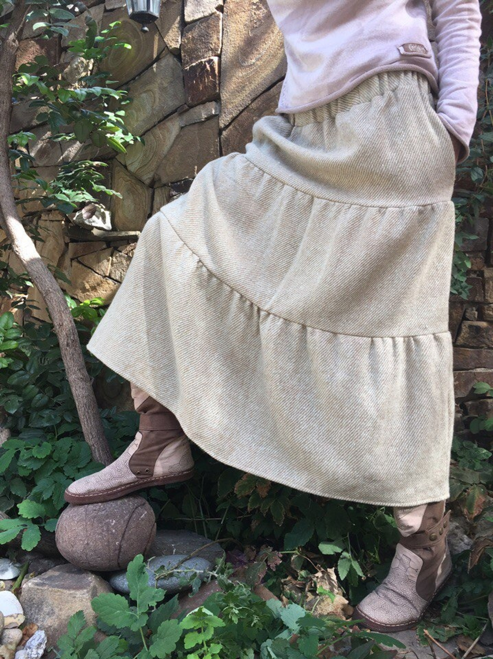 Длинная шерстяная юбка (бежевый)