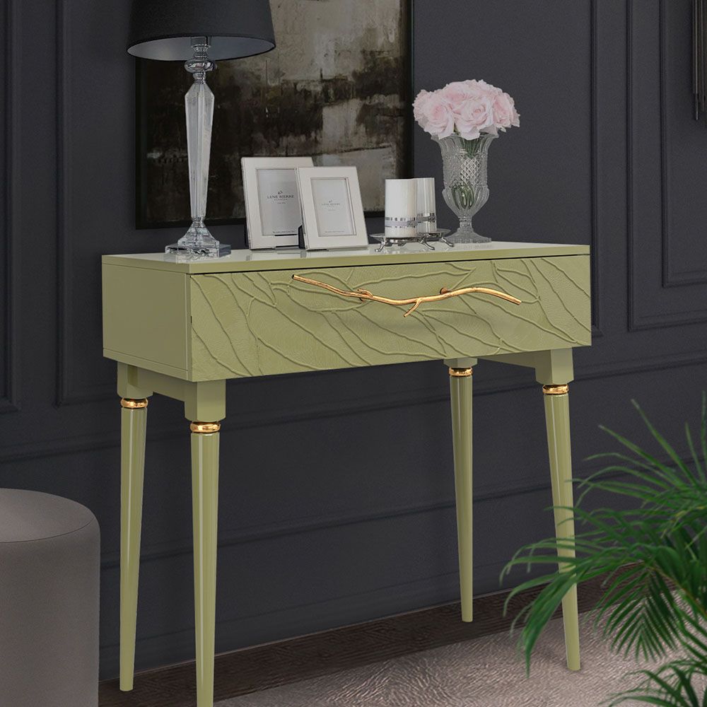 Консоль Арт Колор leaves Классик Голд Зеленая олива