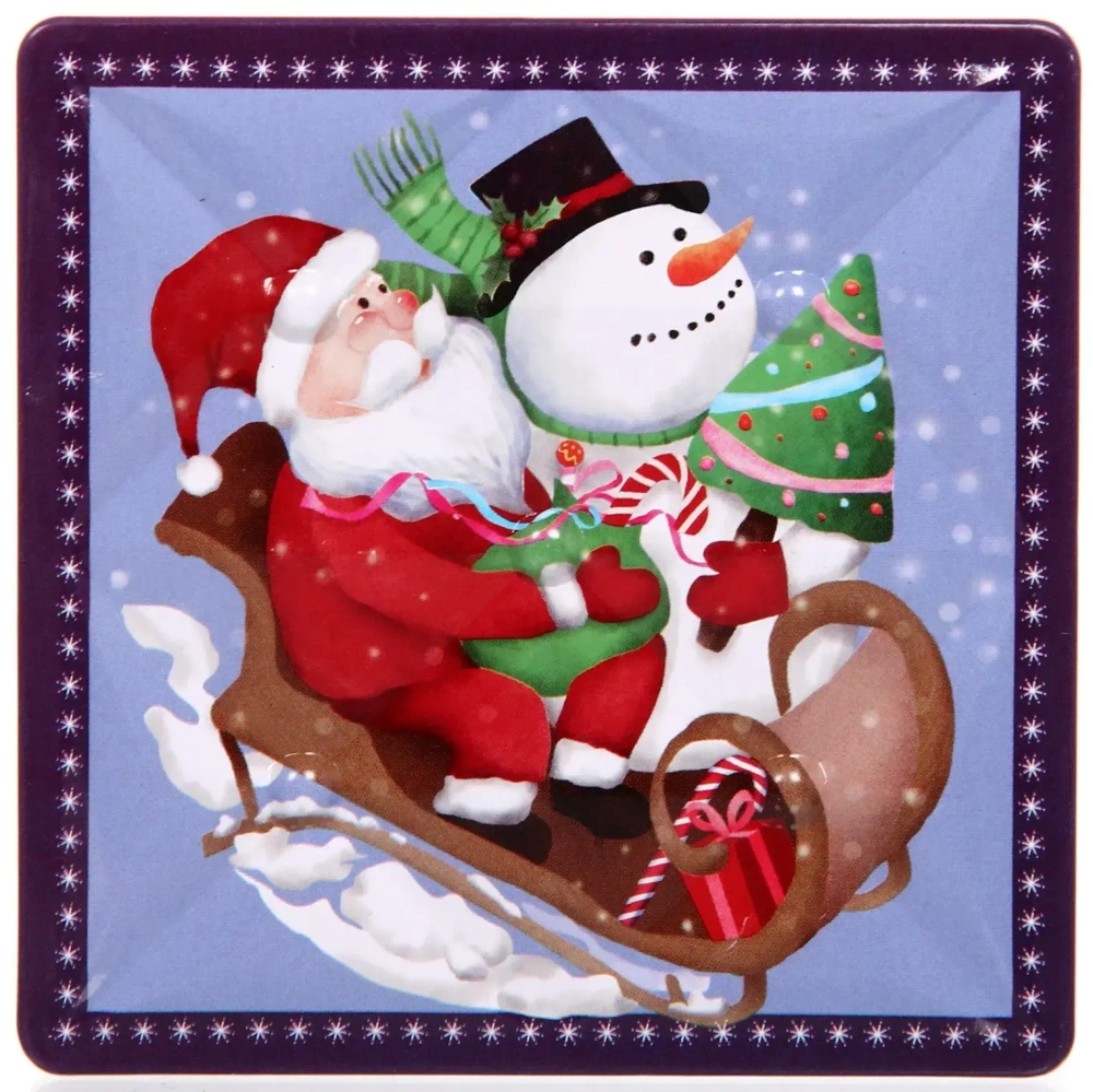 Банка жестяная 9*9*9см «Дед Мороз и снеговик»