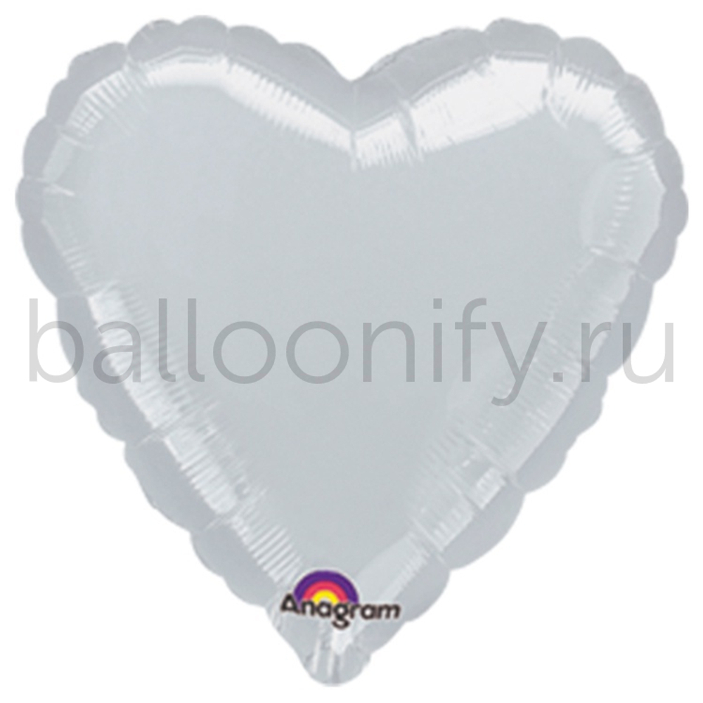 Фольгированная фигура, сердце, 18"/46СМ Металлик Silver