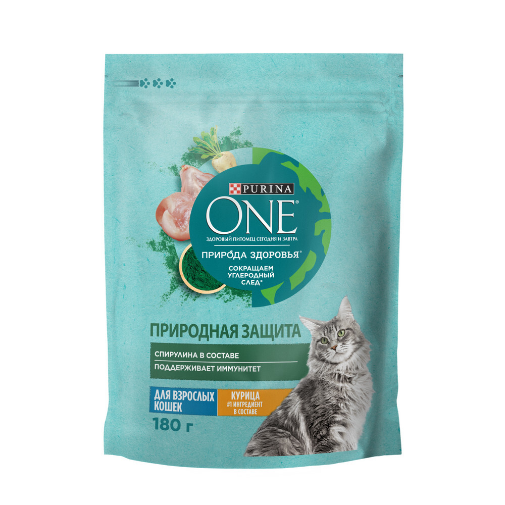 Сухой корм Purina ONE Природа Здоровья для кошек с курицей и спирулиной 180 г