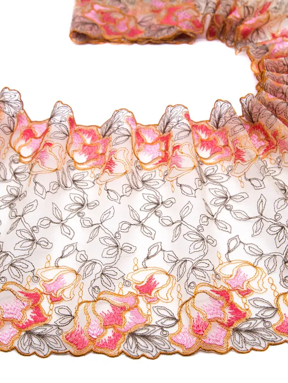 05-130 Вышивка на неэл. сетке 24 см, телесный/коралл/розовый