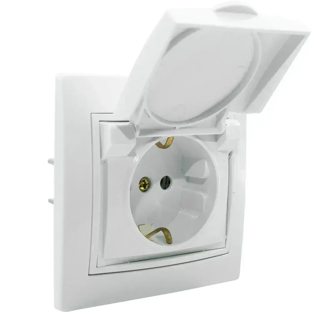 Розетка встраиваемая одинарная с заземления с крышкой IP 44 Jilion белый