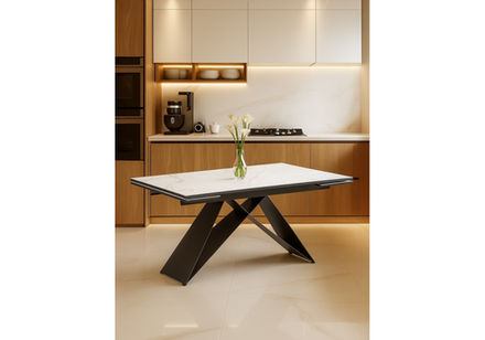 Керамический стол Woodville Ноттингем 160(220)х90х79 белый мрамор, черный