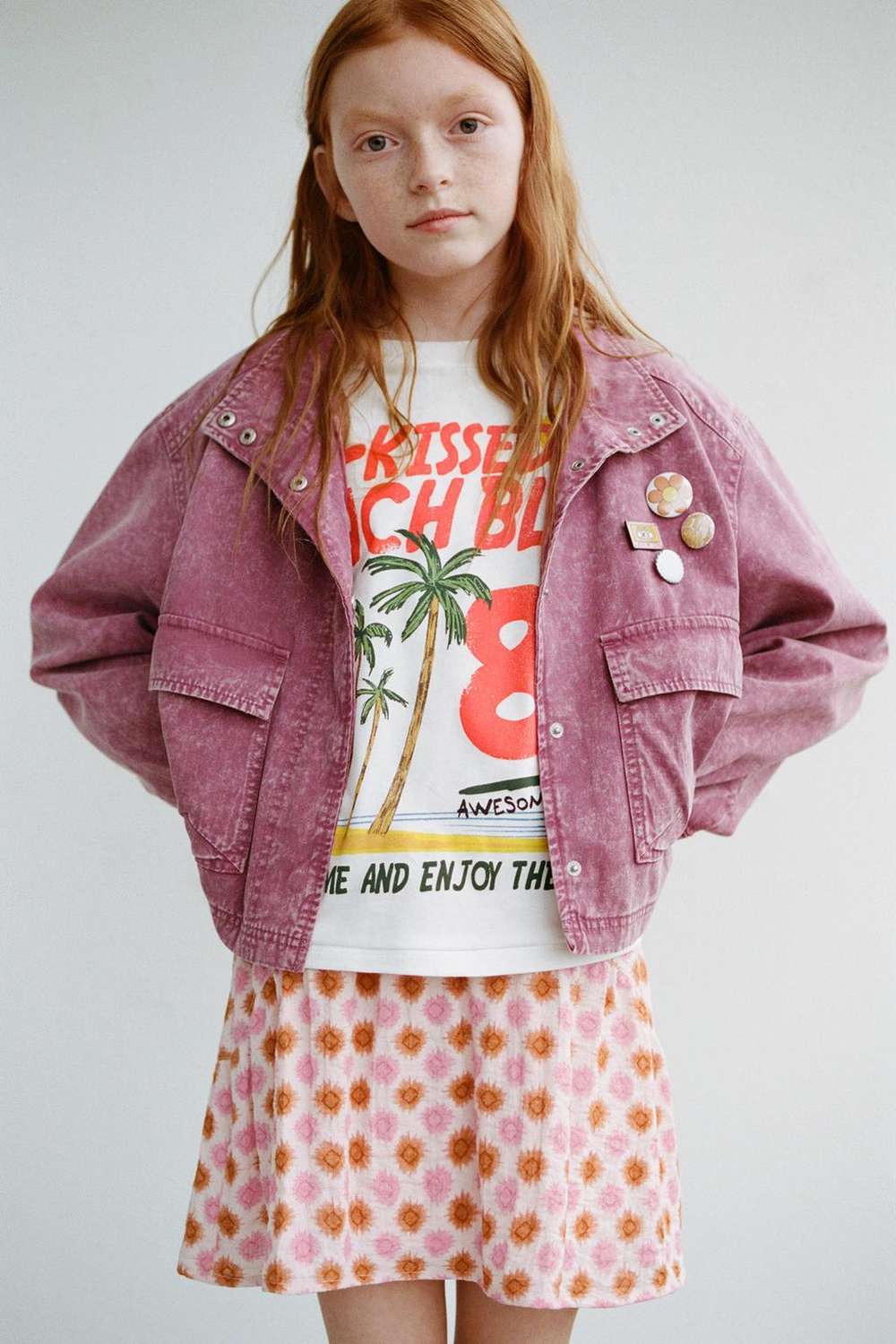 ZARA КУРТКА С ЭФФЕКТОМ ПОТЕРТОСТИ, МАЛИНОВЫЙ