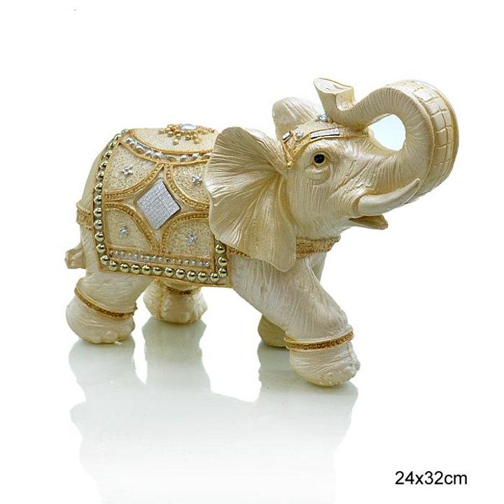 Статуэтка Слон в попоне хобот вверх цвет молочный, блестки 32 см
