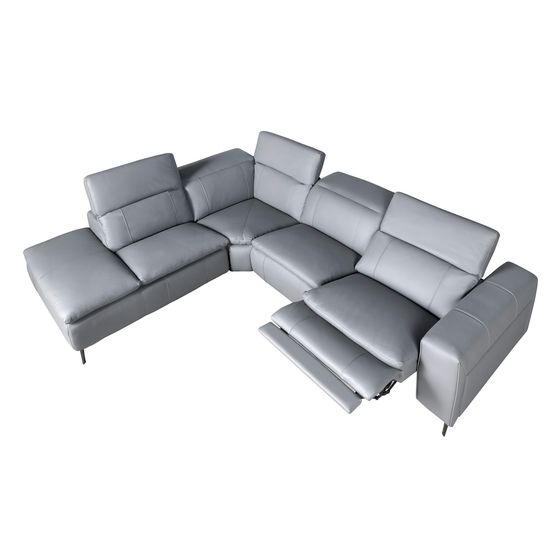 5-местный диван с реклайнером 6218 с левым шезлонгом из серой кожи