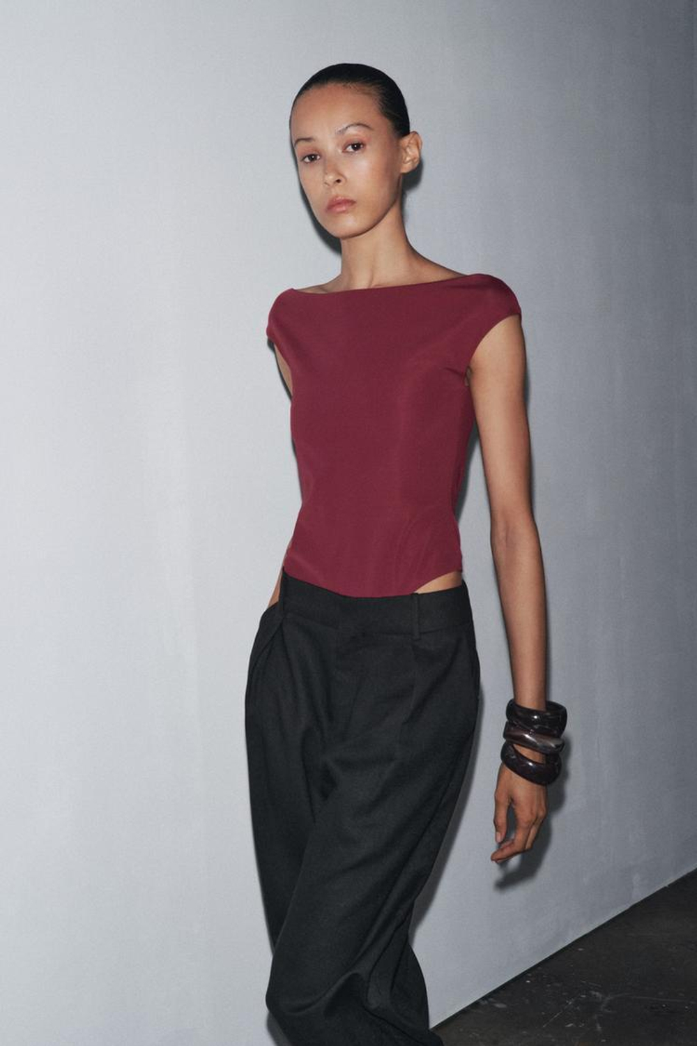 ZARA БОДИ ИЗ ПОЛИАМИДА, БУРГУНДИ