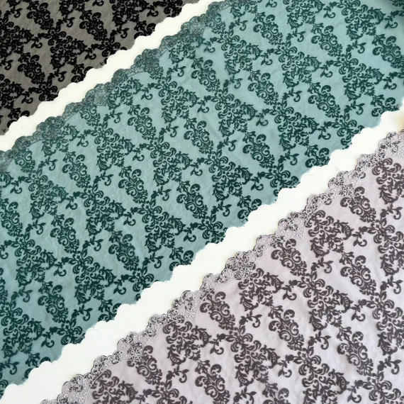 Кружево флок на сетке изумруд светлый 25 см