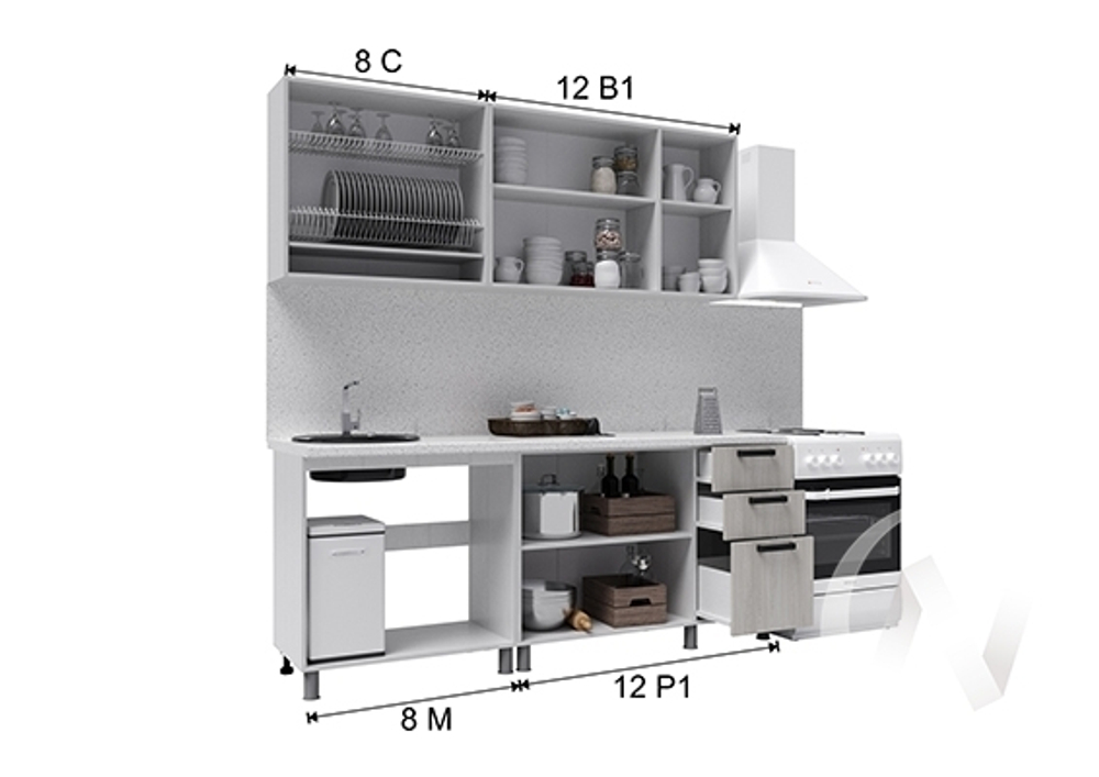 Грейс-2,0 (Mebiplex) Набор мебели для кухни столешница-38мм