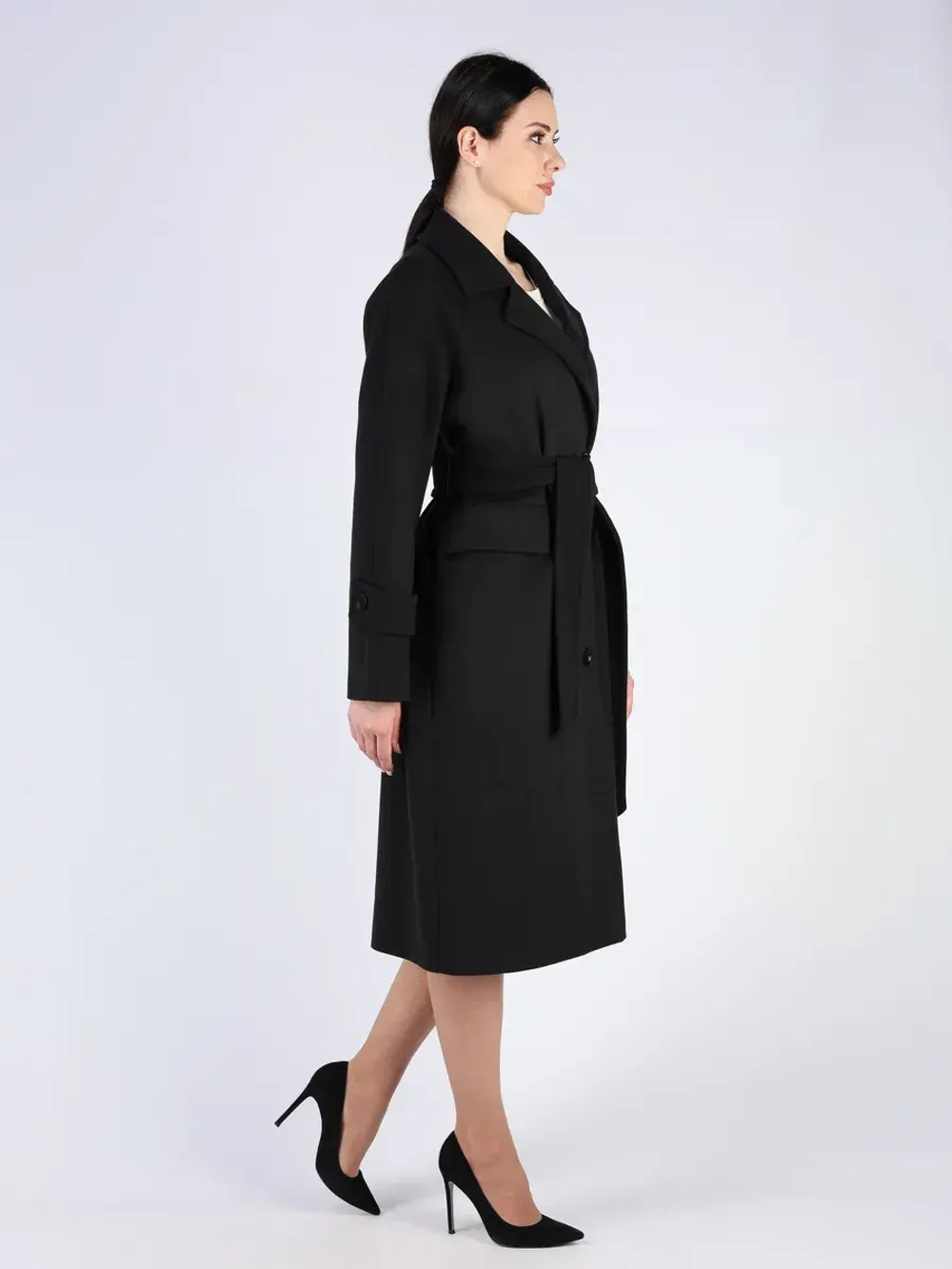 Пальто демисезонное длинное с поясом