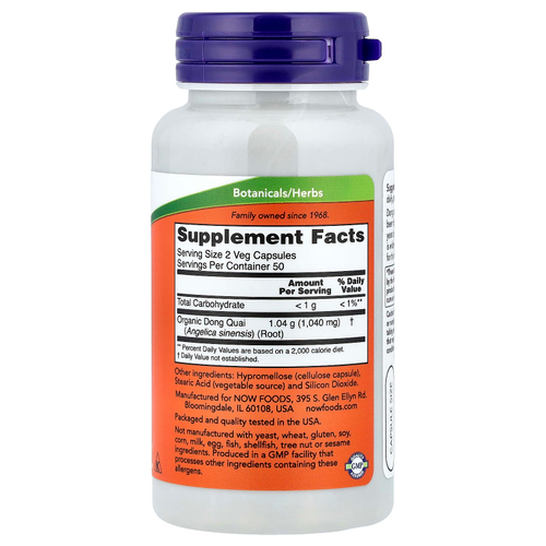 NOW Foods, дягиль натуральный, 520 мг, 100 вегетарианских капсул