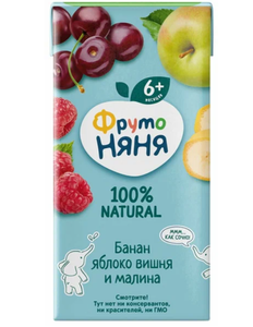 СОК ФРУТОНЯНЯ БАНАН ЯБЛОКО ВИШНЯ МАЛИНА 200МЛ