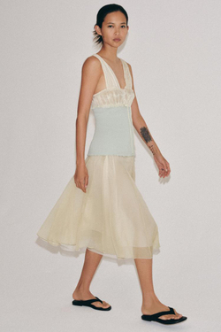 ZARA КОМБИНИРОВАННАЯ ЮБКА МИДИ, СВЕТЛО-ПЕСОЧНЫЙ