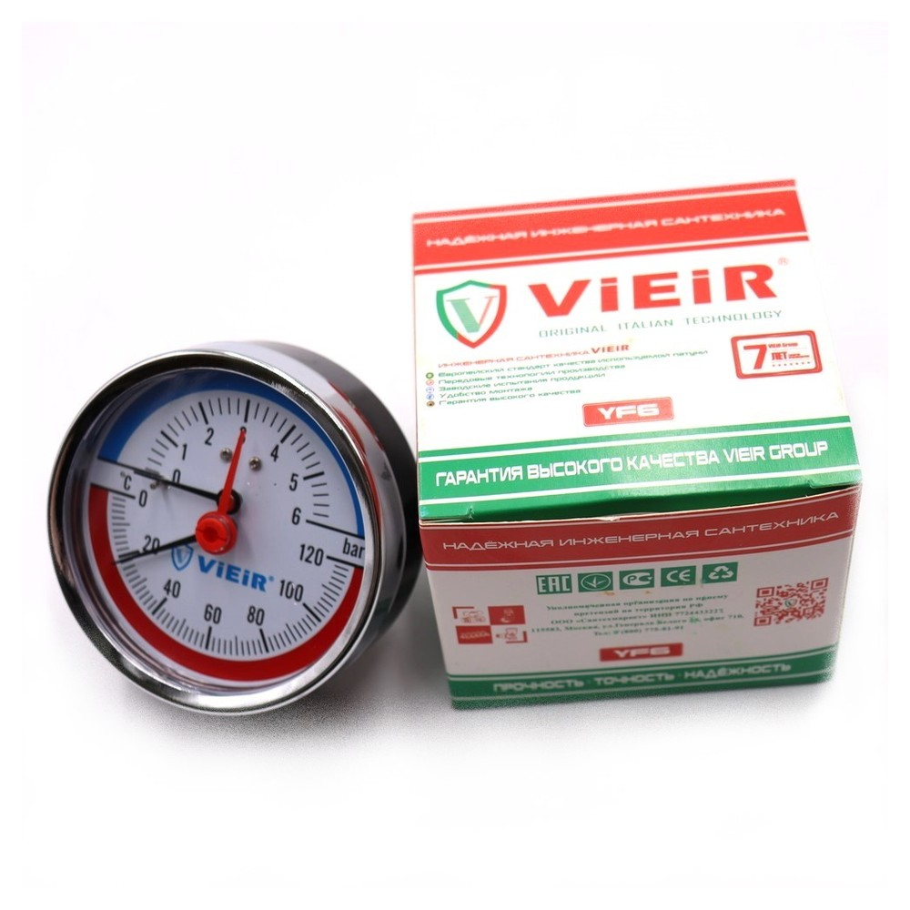 Термоманометр VIEIR аксиальный d-80мм 6 БАР 1/2 YF6 (50/1)