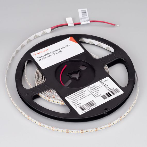 Светодиодная лента Arlight 8W/m 300Led/m 2216SMD холодный белый 5M MICROLED-M300-8mm 24V Cool 8K 028617(2)