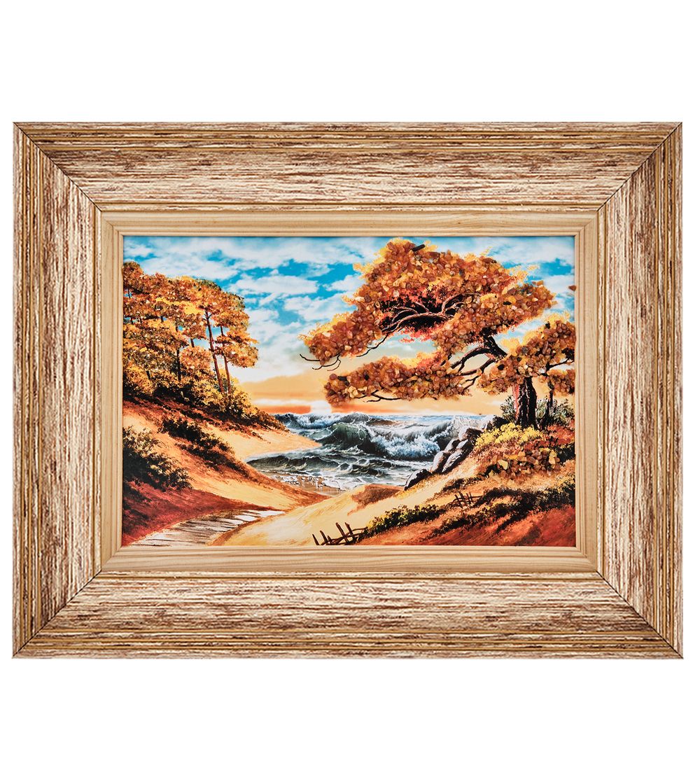 AMB-01/26 Картина «Дыхание моря» (с янтарной крошкой) пласт.рамка 33х42см