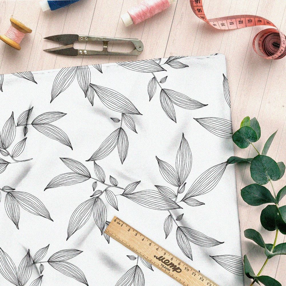 Ткань ниагара серые выразительные листья