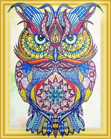 Драгоценная сова- алмазная картина с фигурными стразами, FKU007