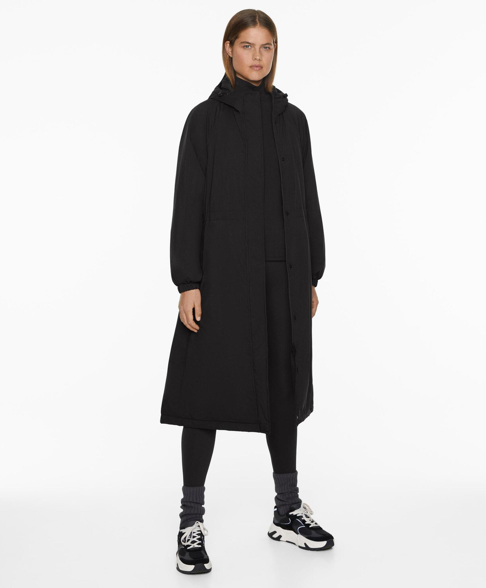 Oysho Водонепроницаемая сверхлегкая длинная стеганая куртка 10k ThindownTM, черный