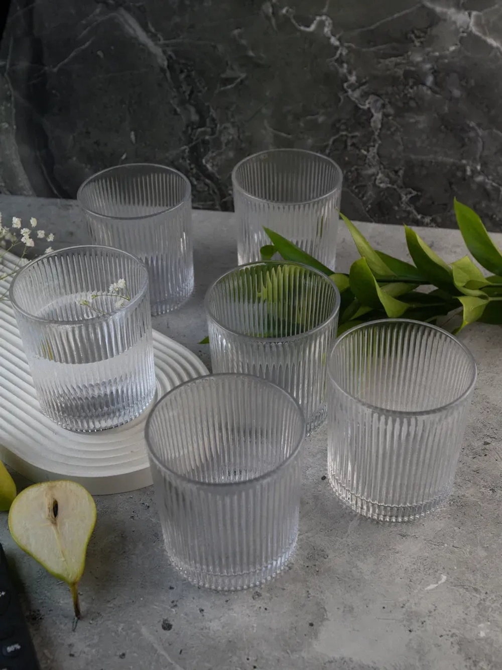 Набор ребристых бокалов для виски, 350 мл. 6 шт. Прозрачные