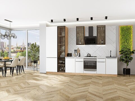 Прямая модульная кухня Фьюжн-08 Silky White - Дуб Вотан 2340*3400*600