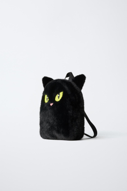 ZARA РЮКЗАК «КОШКА» С МЕХОМ HALLOWEEN, ЧЕРНЫЙ