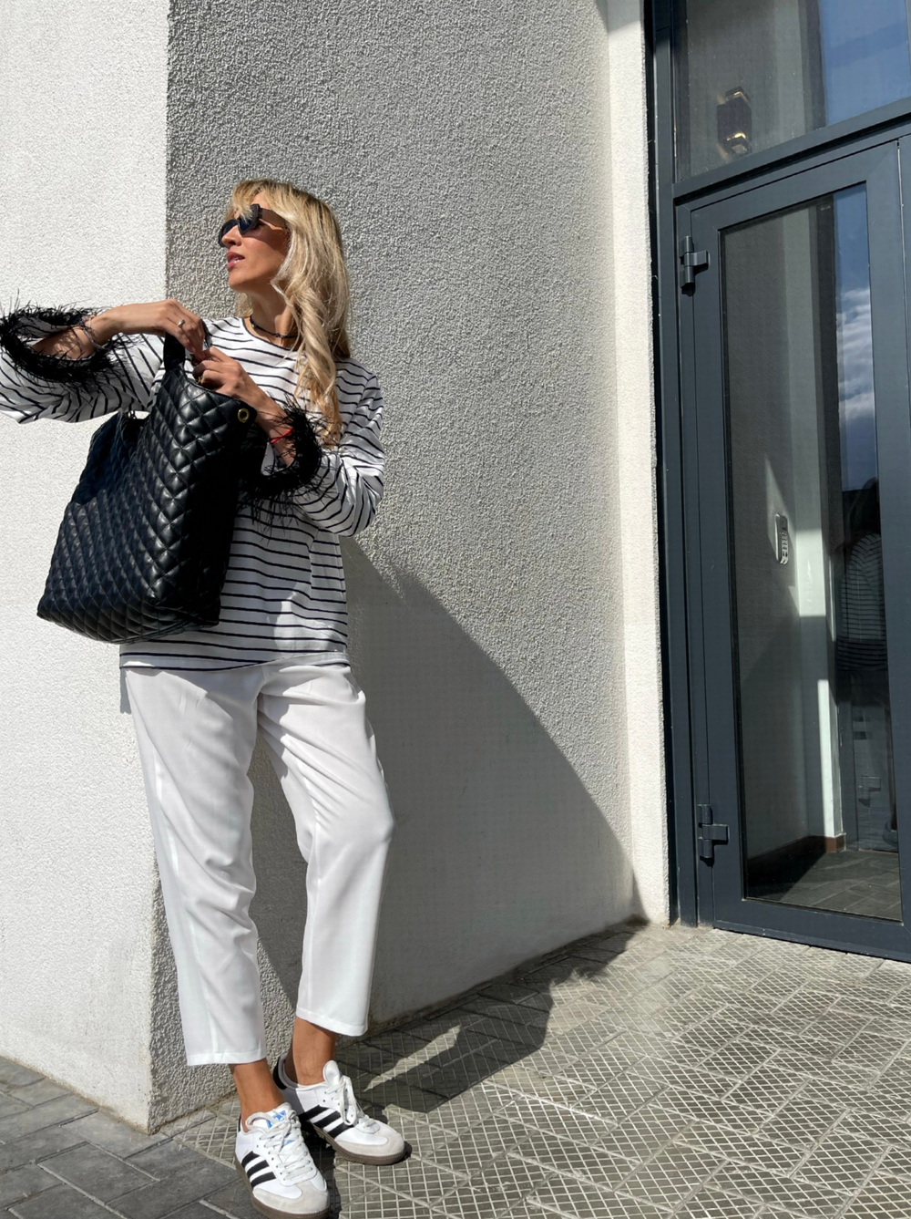 Брюки из искусственного льна молочные