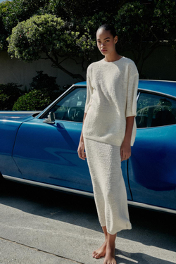 ZARA ТОП ОВЕРСАЙЗ ИЗ РЕЛЬЕФНОГО ТРИКОТАЖА, ЭКРЮ