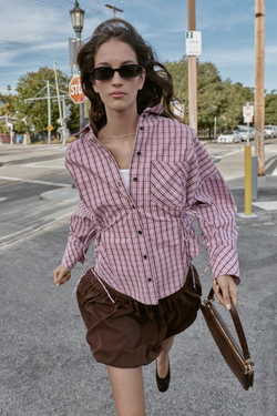 ZARA РУБАШКА В КЛЕТКУ, РОЗОВЫЙ/БЕЛЫЙ