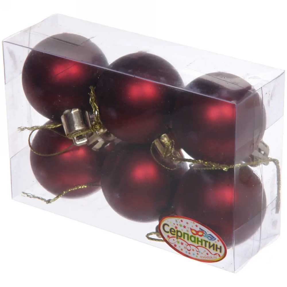 Новогодние шары 4 см (набор 6 шт) «Матовый», темный рубин