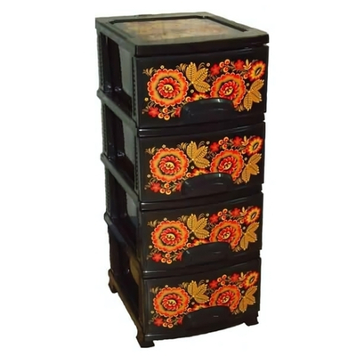 Комод "ДЕКОР"4-х "Хохлома" черн РП-421