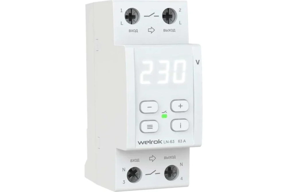 Реле напряжения с разрывом фазы и нуля Welrok LN-63