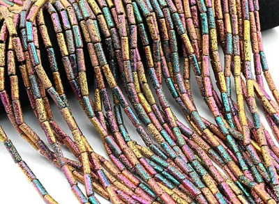 тр134-лхз Трубочки из лавы 13*4мм, золотистый хамелеон, нить 20см