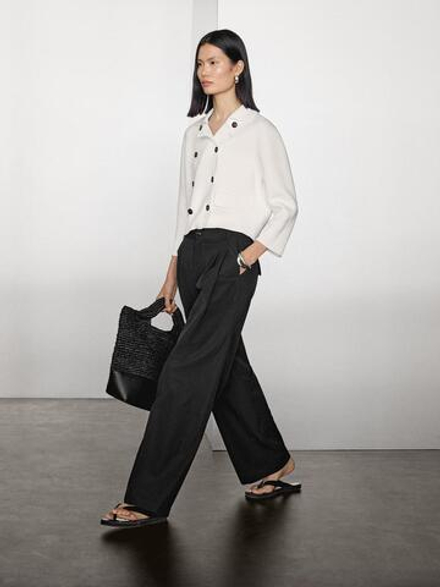 Massimo Dutti Двубортный кардиган из миланского трикотажа, белый