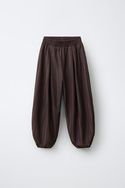 ZARA БРЮКИ-ШАРОВАРЫ ИЗ ЖАТОЙ ТКАНИ, КОРИЧНЕВЫЙ