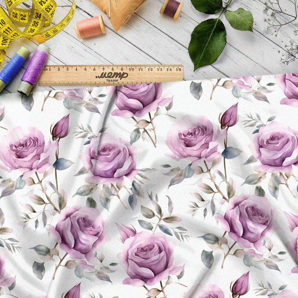 Ткань премиум бифлекс лиловые розы