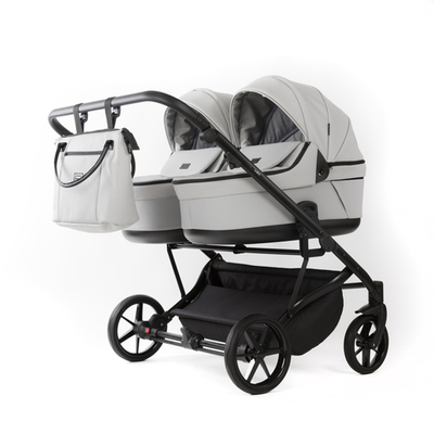 Детская универсальная коляска Adamex LEO DUO Deluxe (2в1) DUO-SA3 - Светло-серая экокожа