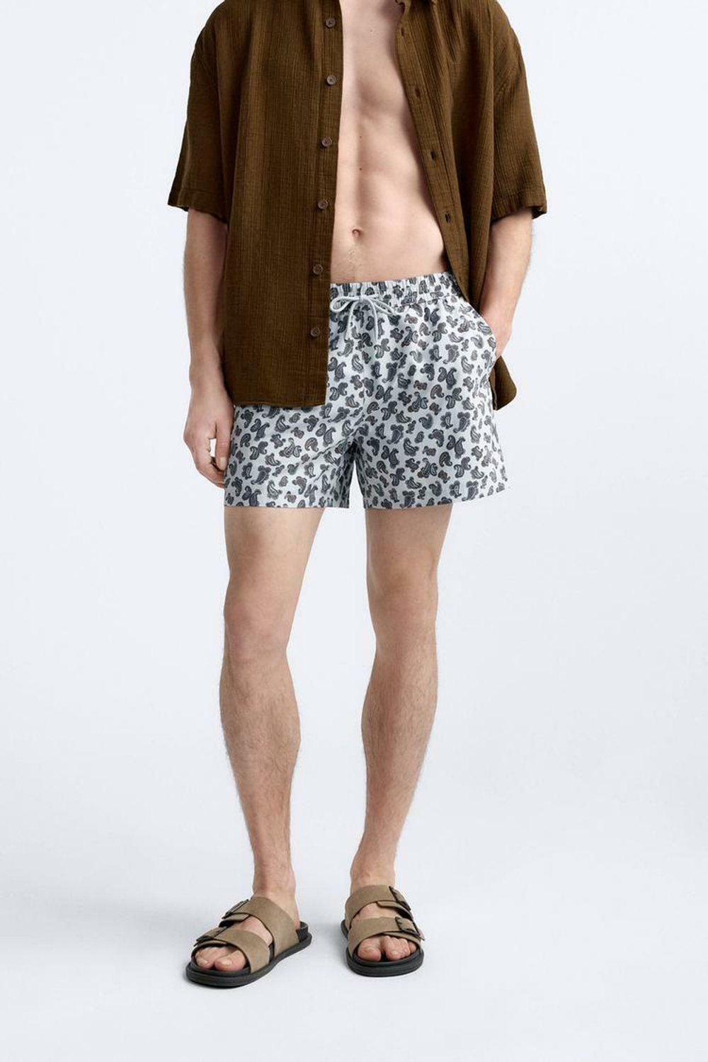 ZARA ПЛАВКИ С ПРИНТОМ ПЕЙСЛИ, НЕБЕСНО-ГОЛУБОЙ