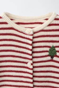 ZARA ВЯЗАНЫЙ КОМБИНЕЗОН В ПОЛОСКУ С ВЫШИТЫМ ДЕРЕВОМ, БУРГУНДИ