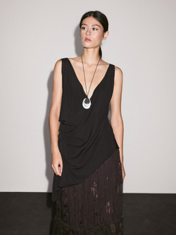 Massimo Dutti Длинная плиссированная юбка с вышивкой, шоколадный